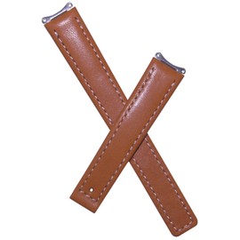 Watchstrapworld TH-61512-02-0921-15 mm Tan leather deployment watch band with white stitching compatible with TAG Heuer 6000 Series ladies watches listed below