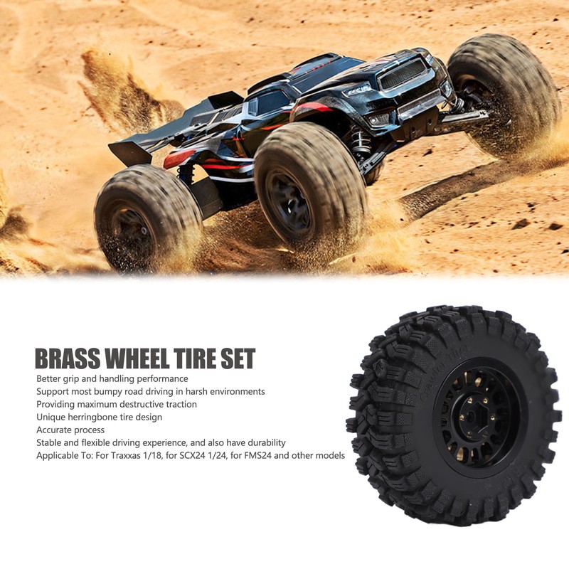 4Pcs Brass Wheel Tire Set 1.2in Hub Replacement for Traxxas