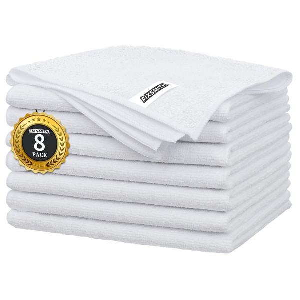 FIXSMITH White Microfiber Cleaning Cloth -Pack of 8, Highly Absorbent