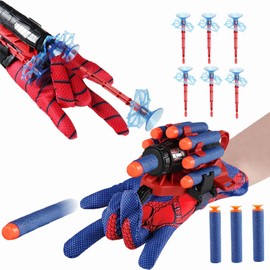 Ryfpdml 2 Set Spider Launcher Gloves Toy, Spider Web Shooter Launcher Wrist Toy Set with 20 Darts and 2 Spider Gloves Costume Cosplay Gift for Kids