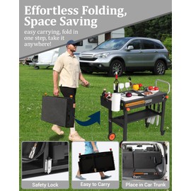 Walpreson Grill Table, Blackstone Griddle Stand, Grill Carts Outdoor with Wheels, Used for 17 Inch Or 22 Inch Griddle, Foldable Quickly Ninja Stand Suitable for Travel/Camping and Outdoor Meals