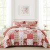 Anibedding 3Pieces Patchwork Quilts Queen Size, Bohemian Red Flower Plaid