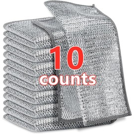 10PCS Set Non-Scratch Steel Wool Dishcloth - Multi Purpose Wire Dishwashing Rags Kitchen Towels and Dishcloths Sets Durable Cleaning Pads Bathroom Home Essentials Cleaning Supplies Tools Mesh Scrubber Microfiber