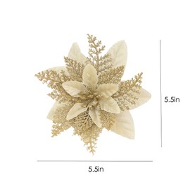 20 Pcs Christmas Decorations Flowers Artificial Gold Poinsettia Christmas Tree Ornaments Glittery for Xmas New Year Wedding Party Wreath DIY Garland Deco