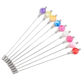 DELORIGIN Pack of 9 Hijab Needles with Safety Caps Scarf Pins Brooch Handmade Brass Scarf Pin Brooch Straight Head Hijab Accessories for Women Wedding Party Sewing