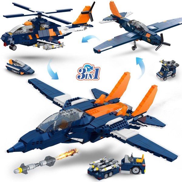 HOGOKIDS 3 in 1 Fighter Jet Plane Building Sets, Military