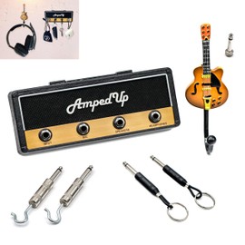 New from Pick-a-Palooza: Wall Mounted Guitar Amplifier Style Key Hanger Rack and Key Chain Holder, Speaker Style with Acoustic Guitar Coat Hook and 4 Amp Plug-ins Gift for Musicians
