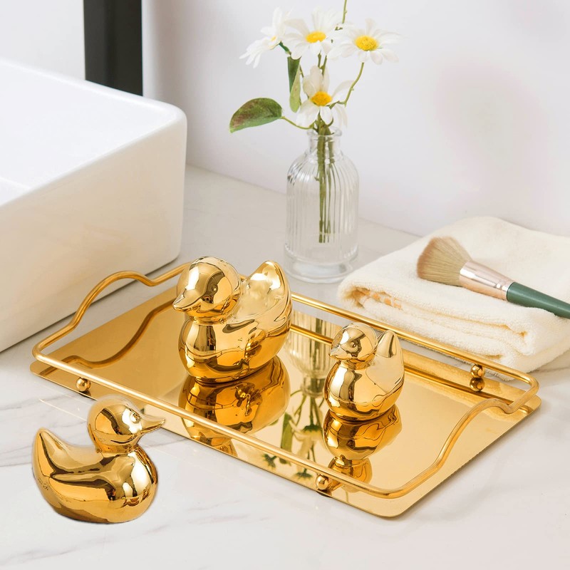TQUPT Golden Ceramic Duck Figurines，Home Decor Animal Sculptures and Statues