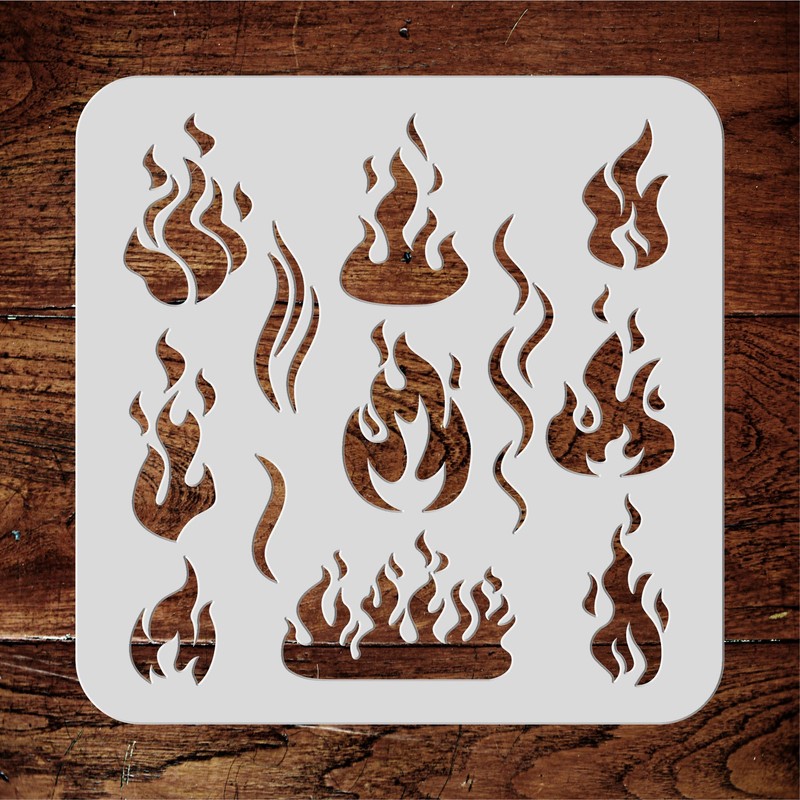 Flames Stencil, 4.5 x 4.5 inch - Fire Flame Smoke
