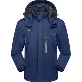 GEMYSE Men's Windproof Ski Jacket Warm Raincoats Snowboarding Hooded Parka With Multi-Pockets (Navy,X-Large)