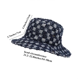 AICHUAN Denim Cowboy Hat Cotton Bucket Sun Hat for Women Men Summer Outdoor Wide Brim Checkered Pattern Fisherman Cap