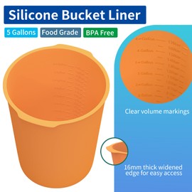 Dxmnoly 5 Gallon Bucket Liner Reusable Bucket Saver Liner with Measurements for Thinset, Mortar, Concrete Mixtures, Grout, Mud and Cement, Flexible Food Grade Silicone Bucket Liner, Yellow