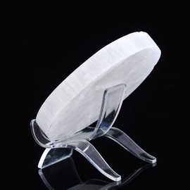 AMOYSTONE 4" Round Selenite Plate Crown Chakra Etched Selenite Slab with Amethyst Cluster Crystal Set for Reiki Healing