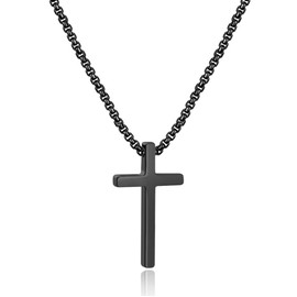 Ursteel Cross Necklace for Men, Gold Plated Cross Chain Stainless Steel Black Mens Cross Necklace 30 Inch Necklace for Men Gifts