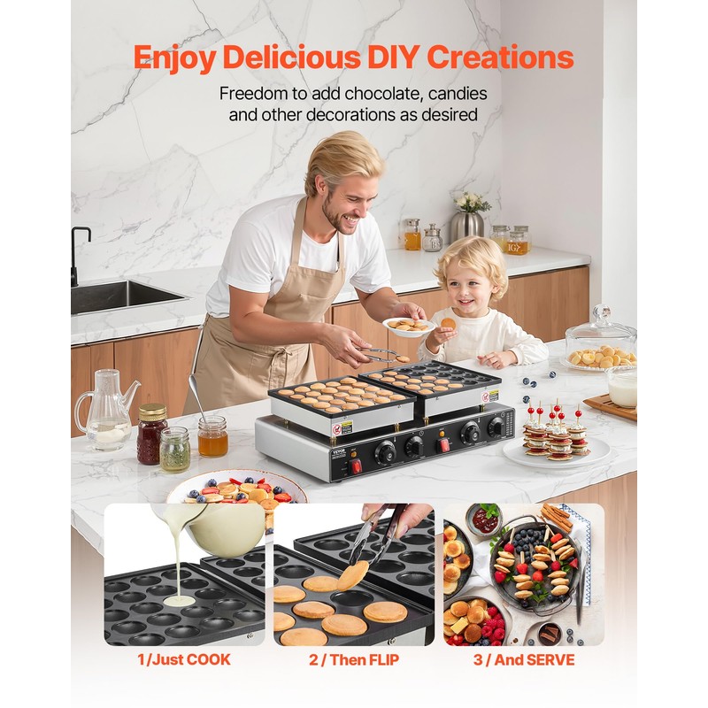 VEVOR 50PCS Mini Dutch Pancake Maker, Non-stick Stainless Steel Dorayaki