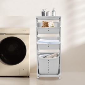 3 Tier Laundry Basket with Wheels, 360° Rolling Plastic Laundry Hamper, Dirty Clothes Sorter Storage Stackable Basket Organizer Shelf or Bathroom, Bedroom and Kitchen, Grey