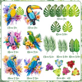 Homarkable Tropical Birds Honeycomb Decorations with Tropical Palm Leaves Hibiscus Flowers, Parrot Honeycomb, Birds Hanging Decorations for Jungle Hawaiian Summer Beach Luau Party