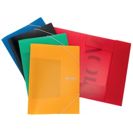 VON Leitz 30071099 Folder with Elastic Closure, PP Folder, for 150 Sheets, Silver Print, Lightweight Folder for School and Household, Multiple Colours, Pack of 5, 30071099