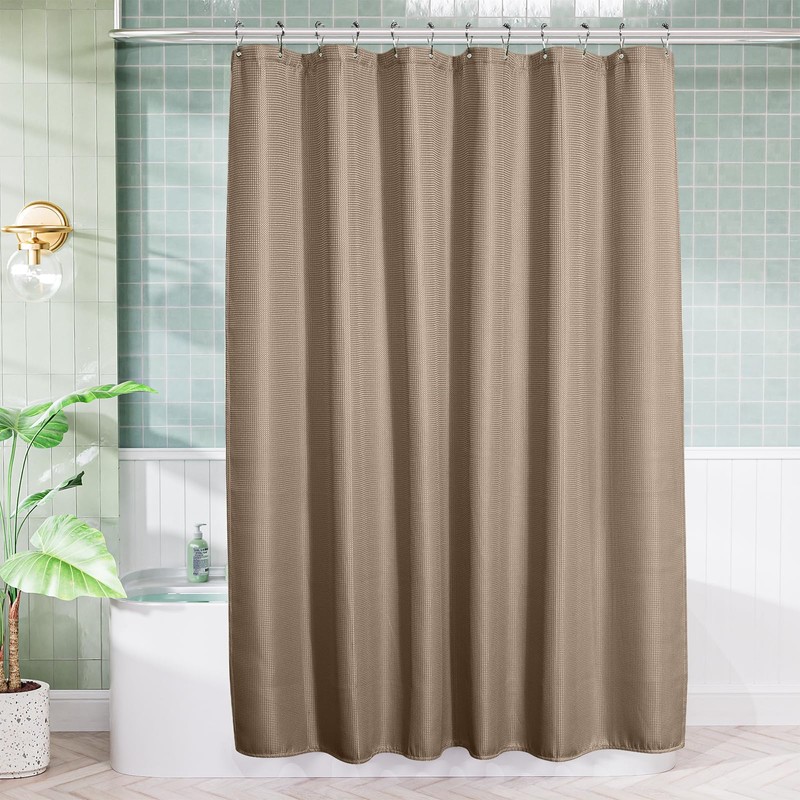 AmazerBath Taupe Shower Curtain Waffle Textured, Fabric Shower Curtain Tan