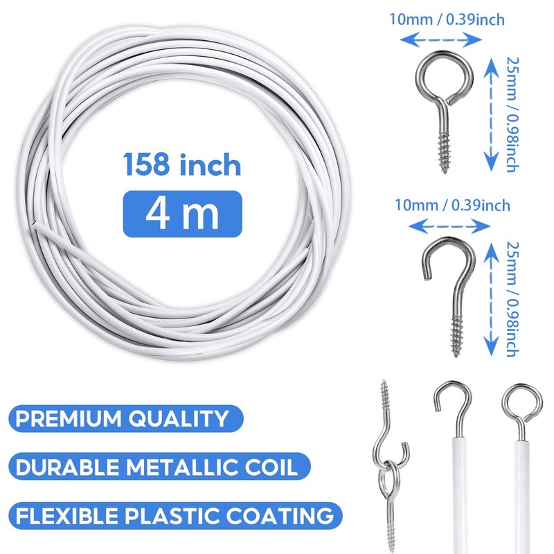 Welidoyaa Net Curtain Wire and Hooks Set 4M Curtain wire
