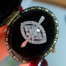 FZO Fashion Elegant 925 Sterling Silver Shiny Marquise Cut Cubic Zirconia Ring CZ Diamond Eternity Engagement Wedding Band Ring Promise Ring Cocktail Party Ring for Women ST.384, US Code 7, Sterling