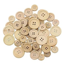 50 Elegant Premium Wooden Buttons, Round Wooden Buttons, Natural in 3 Sizes (15 mm, 20 mm and 25 mm), 4 Holes, Natural Button for Clothing, Handmade, DIY Wooden Button, Sewing and Crafts