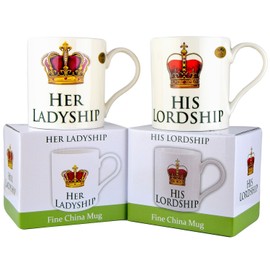 His Lordship & Her Ladyship Fine China Set of 2 Mugs in Individual Gift Boxes