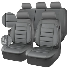 CAR PASS Leather Seat Covers Full Set Universal Water Resistant 3D Foam Back Support, Luxury Comfort Automotive 5 Seat Covers All Season Fit for SUV,Sedan,Van, Airbag Compatible Elegance (Gray)