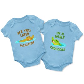 Matching Babygrow Set for Twins See You Later Alligator in A While Crocodile Baby Boy Girl Babies Vest, 0-3 Months, White