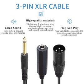 QIANRENON TS1/4 Male to Female + XLR Male Unbalanced Mono Cable 1 to 2 Splitter Adapter TS 6.35mm Male to Female + XLR 3 Pin Male Y Allocation Extend Cable 36cm/14.2in