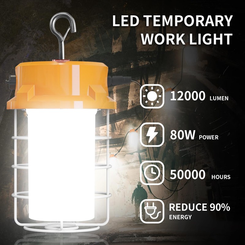 RIUVAO 80W LED Temporary Work Light 12000lm 5000K Daylight White