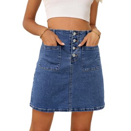 Sidefeel Women's Summer Jean Skirt 2025 Summer High Waist Zimbaplatinum Stretch Denim Mini Skirt Denim Skirt Small Dark Blue