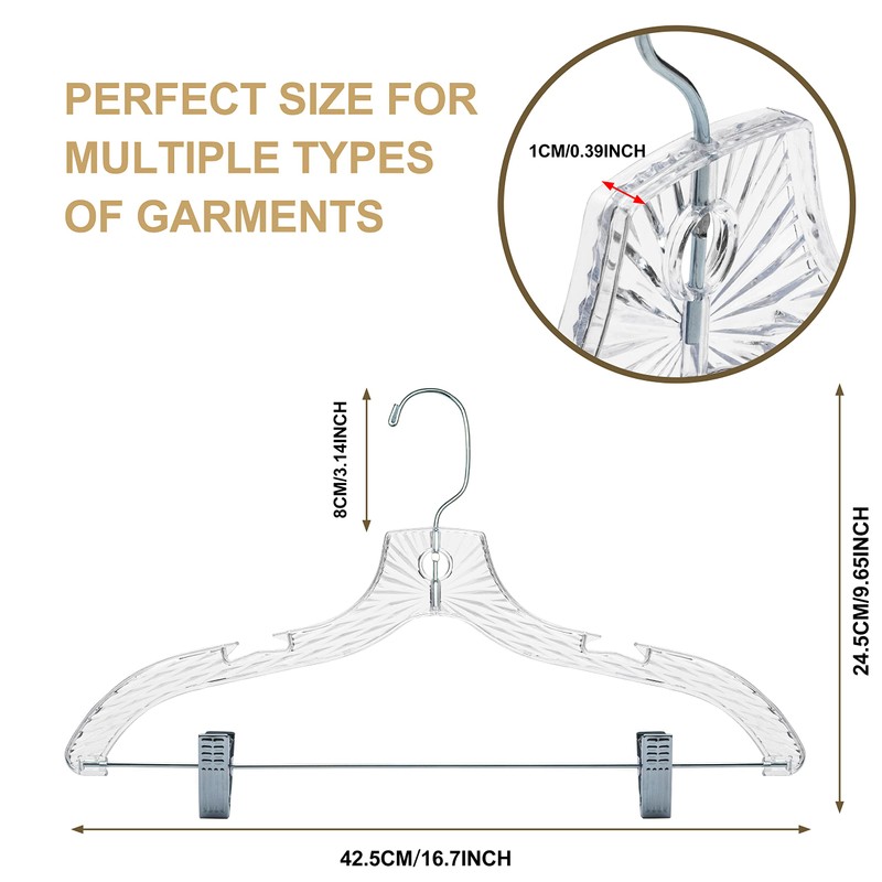 Quality Clear Plastic Skirt Hangers - 24 Pack Crystal Cut