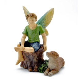 Marshall Home & Garden Sitting Friends - Boy with Dog - Multicolor Resin Miniature Figurine for Fairy Garden, 4 x 1 Inch, MG489