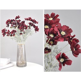 4 piezas de plantas artificiales de flores artificiales de seda Cosmos, ramos de boda, decoración de mesa para el hogar, cocina, jardín, fiesta, decoración de 23.6 pulgadas de alto (rojo oscuro)