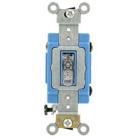 Leviton 1203-PLC 15 Amp, 120 Volt, Toggle Pilot Light, Neutral 3-Way AC Quiet Switch, Extra Heavy Duty Grade, Self Grounding, Back and Side Wired, Clear