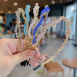 New Chain Rhinestone Headband Hairband for Washing Face Makeup Elegant Hair Accessory F756 White- 5ea