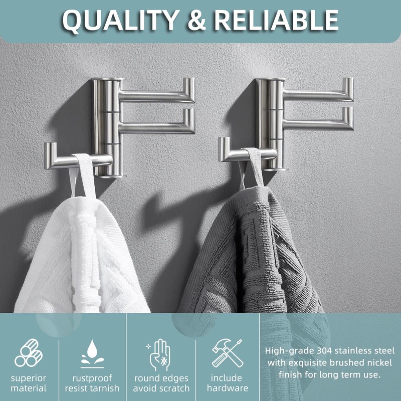Angle Simple Swivel Towel Hooks, SUS 304 Stainless Steel Foldable