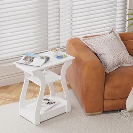 FROMJBEST End Tables Living Room Set of 2,End White Table with Charging Station, Side Table, Nightstand for Bedroom, 3 Tier End Table with Storage Shelf for Living Room White