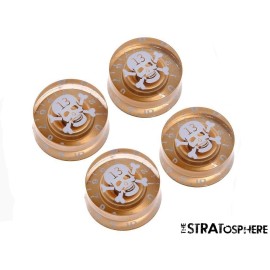 The STRATosphere *NEW 4 CONTROL KNOBS for Gibson Les Paul 6mm Shaft Push On Gold & White Skull