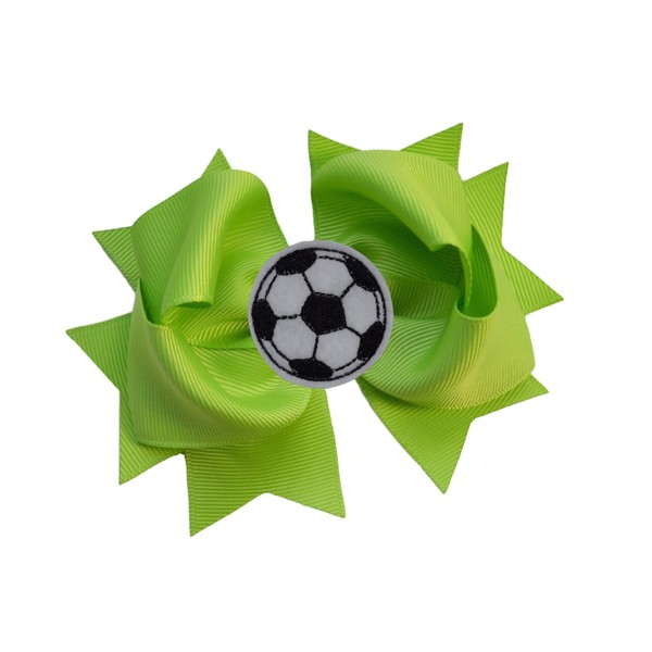SOCCER BALL BOW Girls 4.5 Inch Grosgrain Soccer Hair Bow with Embroidered Soccer Ball By Funny Girl Designs (Lime Green)