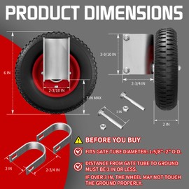 USCaster 6 Inch Gate Wheel – Caster for 1-5/8" to 2-1/2" Round Tube Gates, 250 lb Capacity, Includes Screws & Wrenches (1 Pack)