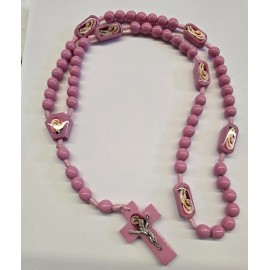 Mystic Rose Virgin Mary Pink Wood Rosary Virgen Rosa Mistica Rosario Madera New