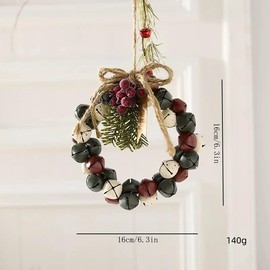 6¼'' Jingle Bell Christmas Wreath, Decorative Christmas Garland Ornament, Christmas Bell Wreath, Party Wreath Decoration (Green, Red, White) - Cds4