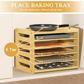 sandpaint 6 Tier Wooden Cabinet Tray Dividers, Kitchen Vertical Tray Divider Organizer, Storing pans, Baking trays, Cutting Board