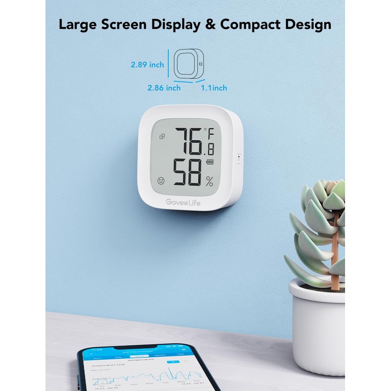 GoveeLife WiFi Thermometer Hygrometer for Bedroom, Indoor Bluetooth Temperature Humidity