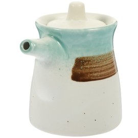 Hemoton Japanese Ceramic Oil Dispenser Ponzu Vinegar Dispenser Bottle Shoyu Soy Sauce Dispenser Liquid Condiment Cruet with Lid for Kitchen Cooking White