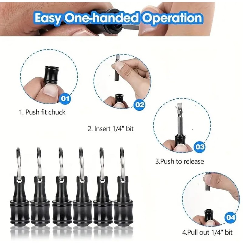 Bit Holder Keychain, 6 Pcs 1/4 Inch Aluminum Alloy Hex