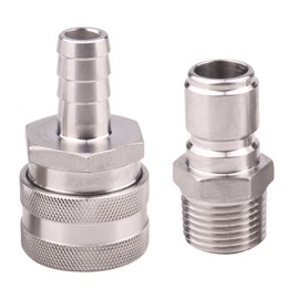 DERNORD 1/2 Inch Stainless Steel Quick Disconnect Set - Beer Brewing Connector Kit (Barb Female/MPT Male)