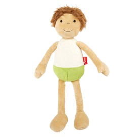 SIGIKID 42859 Learning Doll Fireman Plush Dressing Doll Clothes on and Off Clothes: Buttons, Velcro, Zip: Play, Learn, Cuddle – for Children from 12 Months, Multicoloured/Fireman 45 cm
